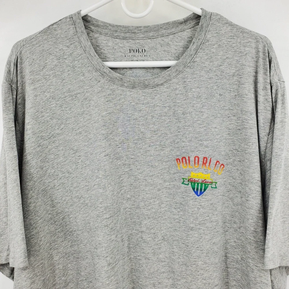 Polo Ralph Lauren Mens Grey Rainbow Crest Graphic Logo T-Shirt‎ 1XT Tall